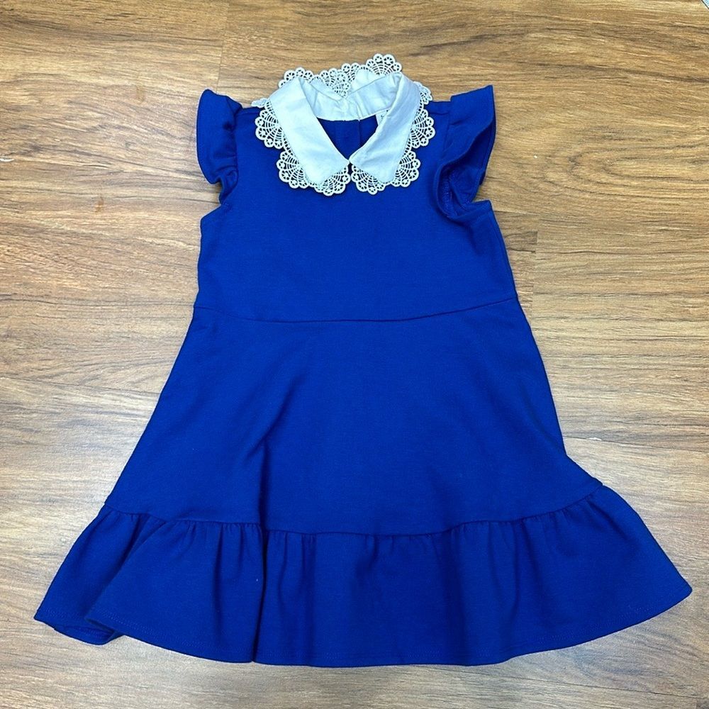 Janie and Jack Blue Scalloped Collar Ponte Dress Sz 18-24  Months